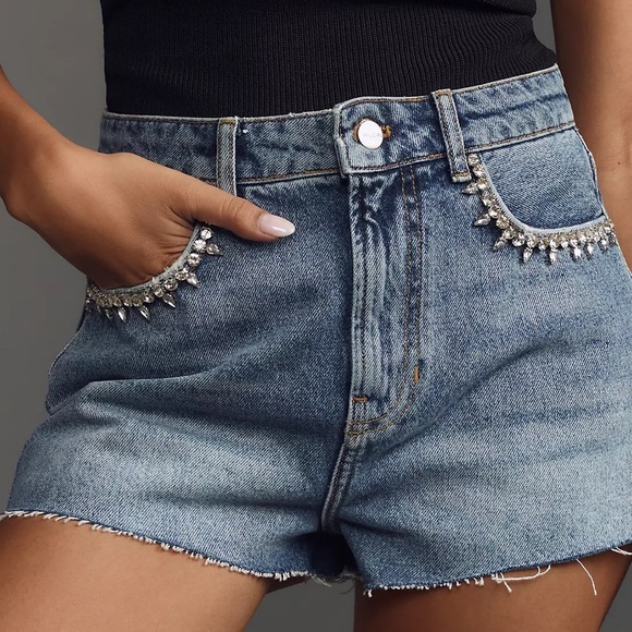 Anthropologie Pants - Anthropologie Pilcro Lover Crystal Embellished Denim Jean Shorts Size 26 NEW